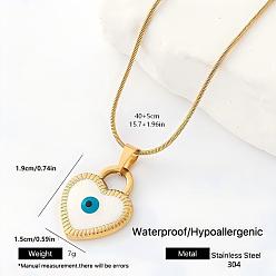 White 304 Stainless Steel Enamel Evil Eye Heart Pendant Necklaces for Men Women, Golden, White, 15.75 inch(40cm)