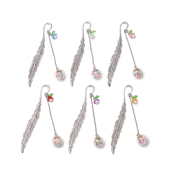 Античное Серебро Закладки из сплава перьев, стеклянные круглые подвесные закладки, античное серебро, 151x24.5x16 мм