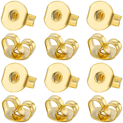 Настоящее золото 24K 50шт латунные фрикционные ушные гайки, серьги для серьги-гвоздики, реальный 24 k позолоченный, 5x5x3 мм, отверстие : 1 мм
