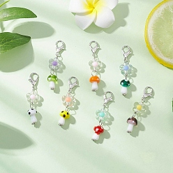 (52) Непрозрачная лаванда Кулон лэмпворк в виде грибов ручной работы, с цветочными акриловыми бусинами и застежками-лобстерами из сплава, разноцветные, 51 мм