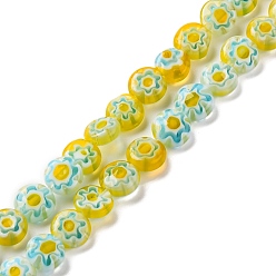 Золотистый Handmade millefiori lampwork beads strands, плоско-круглые, золотые, 6x3 мм, отверстие : 0.7 мм, около 66 шт / нитка, 14.65'' (37.2 см)