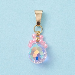 Pink Стеклянные подвески из бисера, со стеклянными бусинами и 304 фурнитурой из нержавеющей стали, слеза, розовые, 15x10 мм, отверстие : 6x3 мм