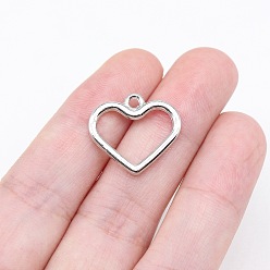 Platinum Alloy Pendants, Hollow Heart, White, Platinum, 17x19mm