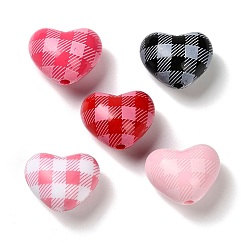 (52) Непрозрачная лаванда Непрозрачные акриловые бусины, сердце с клетчатым узором, разноцветные, 14.5x18.5x12 мм, отверстие : 2 мм