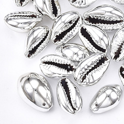 WhiteSmoke Cowrie Shell Pendants, with UV Plated, WhiteSmoke, 15~20x9~14x7~10mm, Hole: 1mm