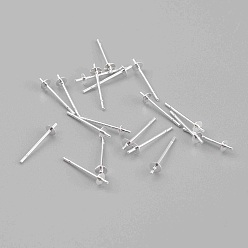 Серебро 304 Выводы серьги из нержавеющей стали шпилька, за половину пробурено бисера, серебряные, 14x3 мм, штифты : 0.6 мм