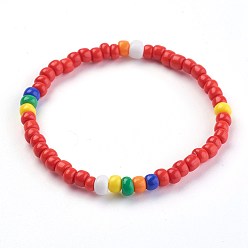 Красный Дети растягивают браслеты, со стеклянными бисеринами, красные, 1-3/4 дюйм (4.6 см)