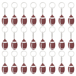Saddle Brown 24Pcs Silicone Keychains, with Iron Key Rings, Rugby, Platinum, Saddle Brown, 112mm
