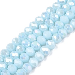 Светло-Голубой Стеклянные бусины с гальваническим покрытием , непрозрачный сплошной цвет, с покрытием AB цвета, граненые, рондель, Небесно-голубой, 6x5 мм, отверстие : 1 мм, около 80~85 шт / нитка, 38~40 см