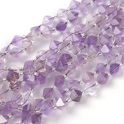 Amethyst Natürlichen Amethyst Perlen Stränge, facettiert, mit Glasperlen, Doppelkegel, 10x10.5x10.5 mm, Bohrung: 0.8 mm, ca. 31 Stk. / Strang, 15.75 Zoll (40 cm)