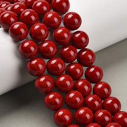Красный Естественно Mashan нефрита круглые бусины нити, окрашенные, красные, 12 мм, отверстие : 1 мм, около 31 шт / нитка, 15 дюйм