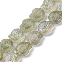 Светло-зеленый Коричневый Стеклянные бусины с гальваническим покрытием , с половиным покрытием цвета радуги, улитка, оливковый, 12.5x11.5x4.5 мм, отверстие : 1 мм, около 50 шт / нитка, 24.41 дюйм (62 см)