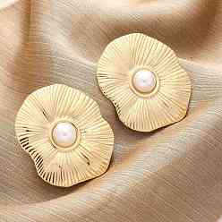 Золотой 304 из нержавеющей стали серьги, с пластиковой имитационной жемчужиной, овальные, вакуумное покрытие pvd, золотые, 36x31 мм