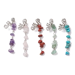 Mixed Stone Alloy Dreadlocks Beads, Gemstone Chips Braiding Hair Pendants Decoration Clips, for Hair Styling, 84~88mm