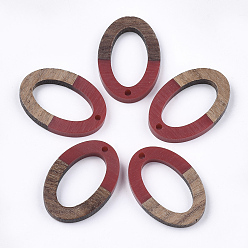 FireBrick Resin & Walnut Wood Pendants, Oval, FireBrick, 28.5x19.5x3~4mm, Hole: 1.8mm