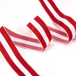 Red Polyester Ribbon, Single Face Velvet Ribbon, Binary Colour, Striped Pattern, Red, 3/8 inch(10mm), about 50yards/roll(45.72m/roll)