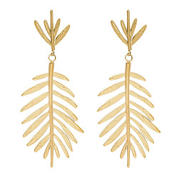 Настоящее золото 18K 304 серьги-гвоздики из нержавеющей стали в виде листьев для женщин, реальный 18 k позолоченный, 77x27 мм