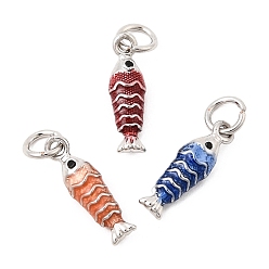 (52) Непрозрачная лаванда Латунные микро проложить кубического циркония подвески, с эмалью, очарование рыбы, без свинца и без кадмия, долговечный, стойки покрытие, платина, разноцветные, 15x5x4 мм, Перейти кольцо: 5x1 мм, внутренний диаметр: 3 мм