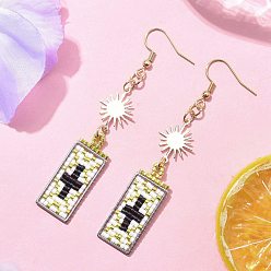 Черный Серьга-гвоздик с бусинами miyuki delica, с латунными соединительными элементами и 304 соединительными кольцами из нержавеющей стали, с 304 крючками для сережек из нержавеющей стали и 304 соединительным кольцом из нержавеющей стали, крестик, чёрные, 76x13.5 мм