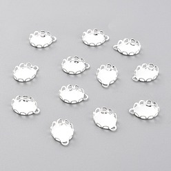 Серебро 304 подвески из нержавеющей стали с кабошоном, кружева края ободок чашки, овальные, серебряные, 12x9x2 мм лоток: 9 мм x 8 мм