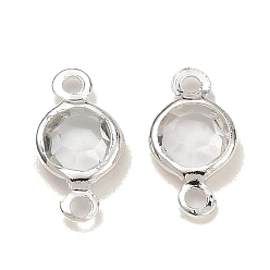 Серебро Подвески-соединители из латуни и стекла, круглые ссылки, граненые, стойки покрытие, долговечный, серебряные, 13x6.5x2.5 мм, отверстие : 1.2 мм