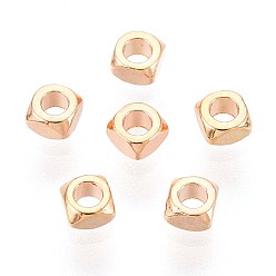 Настоящее золото 18K Spacer бисер латунные, без кадмия, без никеля и без свинца, квадратный, реальный 18 k позолоченный, 2.5x2.5x1.5 мм, отверстие : 1.2 мм
