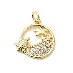 Дерево Латунные микро проложить кубического циркония подвески, плоские круглые прелести, долговечный, без кадмия и без свинца, с целью перехода в кольце, золотые, дерево, 16x15.5x3 мм, отверстие : 3 мм