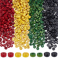 Color mezclado 1400piezas 4colores cuentas de madera de arce natural, plano y redondo, sin plomo, teñido, color mezclado, 6x3 mm, agujero: 2 mm