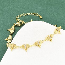 Dragonfly Латунные браслеты-цепочки с микропаве из прозрачных кубических цирконий для женщин, стойки покрытие, долговечный, без свинца и без кадмия, реальный 18 k позолоченный, стрекоза, 7-5/8 дюйм (19.5 см)