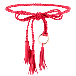 (123L) Белый крем непрозрачный блеск Ремни ручной работы из искусственной кожи, сплетенные из веревки., Тонкие ремни с кисточками и узлами на талии, украшенные кольцами из сплава золотистого цвета., огнеупорный кирпич, 1100x6x3 мм