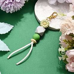 Темный Морско-зеленый Подвесные украшения из силикона и натурального дерева в виде подсолнечника, с поворотными карабинами из сплава и шнуром из искусственной замши, темно-зеленый, 150~160 мм