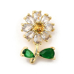 Light Gold Латунные микро проложить кубического циркония подвески, цветок, золотой свет, 20x13x4.5 мм, отверстие : 2.5x6 мм
