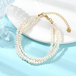 Золотой Браслеты из натурального пресноводного жемчуга и многослойных бусин для женщин., золотые, 7.44 дюйм (18.9 см)