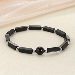 Черный Камень Браслеты из натурального черного камня с бусинами для мужчин и женщин, кубоид, 7-1/2 дюйм (19 см)