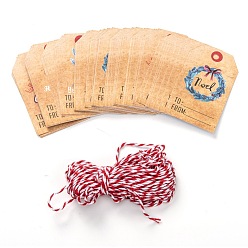 Mixed Shapes Paper Gift Tags, Hang Tags, with Jute Twine, for Christmas Decoration, Christmas Themed Pattern, 7.6x4.5x0.02cm, Hole: 5mm, 50pcs/bag