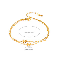 Бабочка 304 двухслойные браслеты из нержавеющей стали со стразами, золотые, бабочка, 8-1/4 дюйм(210мм)+50мм