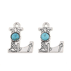 Letter L Подвески из синтетической бирюзы и сплавов, письмо амулеты, античное серебро, Письмо L, 25x19x5 мм, отверстие : 3 мм