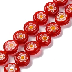 (123L) Белый крем непрозрачный блеск Handmade millefiori lampwork beads strands, плоско-круглые, огнеупорный кирпич, 10x3.5 мм, отверстие : 0.8 мм, около 38 шт / нитка, 14.65'' (37.2 см)