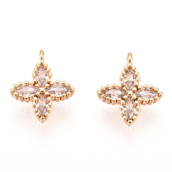 Настоящее золото 18K Латуни циркония кубической подвески, без никеля , клевер, прозрачные, реальный 18 k позолоченный, 9x8x2 мм, отверстие : 0.5 мм