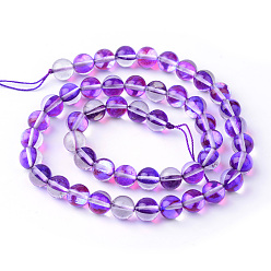 Dark Violet Synthetic Moonstone Beads Strands, Holographic Beads, Dyed, Round, Dark Violet, 8mm, Hole: 1mm, about 45~47pcs/strand, 14~15 inch