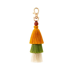 Orange Cotton Tassels Pendant Decorations, with Alloy Findings, Orange, 14.8x4.5cm