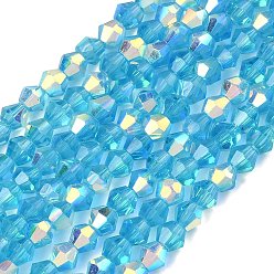 Темно-Голубой Гальванизируйте прозрачное стекло бисер нитей, двухконусные, с покрытием AB цвета, граненые, с половиным покрытием, глубокое синее небо, 4.5x3.5~4 мм, отверстие : 0.8~1 мм, около 82~83 шт / нитка, 12.01''~12.20'' (30.5~31 см).