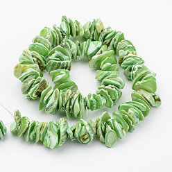 Lime Natural Shell Bead Strands, Dyed, Nuggets, Lime, 10~20x8~12x3~6mm, Hole: 1mm, about 15.7 inch