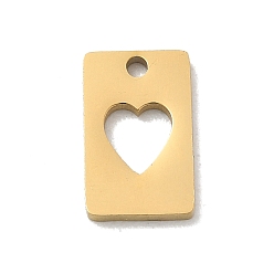 Real 18K Gold Plated 304 Stainless Steel Charms, Rectangle with Heart Charms, Rack Plating, Long-Lasting Plated, Real 18K Gold Plated, 14x9x1.5mm, Hole: 1.5mm