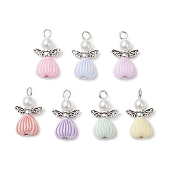 (52) Непрозрачная лаванда Подвески из акрилового сплава, ангел, с абс пластмассовой имитационной жемчужиной, разноцветные, 23.5x14x6 мм, отверстие : 2.3 мм