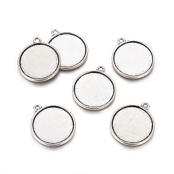 Antique Silver Tibetan Style Pendant Cabochon Settings, Double-sided Tray, Flat Round, Cadmium Free & Lead Free, Antique Silver, 34x30x4.5mm, Hole: 3mm, Tray: 27mm, about 220pcs/kg