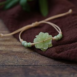 Светло-зеленый Керамические круглые бусины плетеные бусины браслеты, регулируемые браслеты из нейлонового шнура для женщин, с акриловым цветок, светло-зеленый, 4~9-7/8 дюйм (10~25 см)