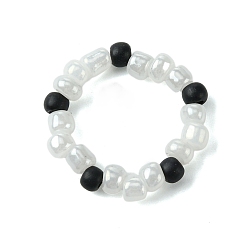 Черный Круглые женские растягивающиеся кольца из синтетической бирюзы со стеклянными бусинами, чёрные, 4~5 мм, внутренний диаметр: 16 мм