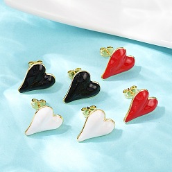 (52) Непрозрачная лаванда Латунные серьги-гвоздики в форме сердца, с эмалью, стойки покрытие, долговечный, без кадмия и без свинца, реальный 18 k позолоченный, разноцветные, 17.5x15 мм