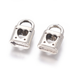 Antique Silver CCB Plastic Pendants, Padlock with Heart, Antique Silver, 15.5x9.5x4.5mm, Hole: 4.5x5mm